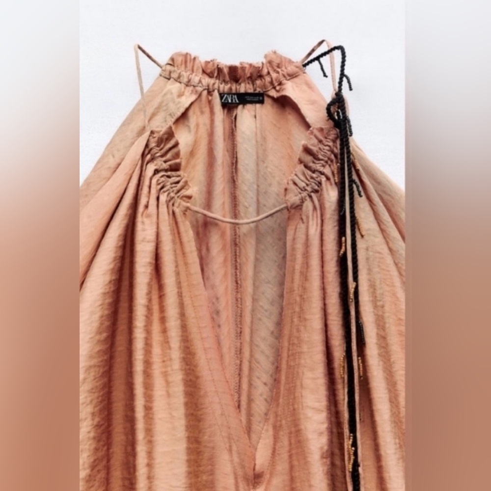 #1080 Zara Sleeveless Tan Draped Maxi Dress - Picture 4 of 14